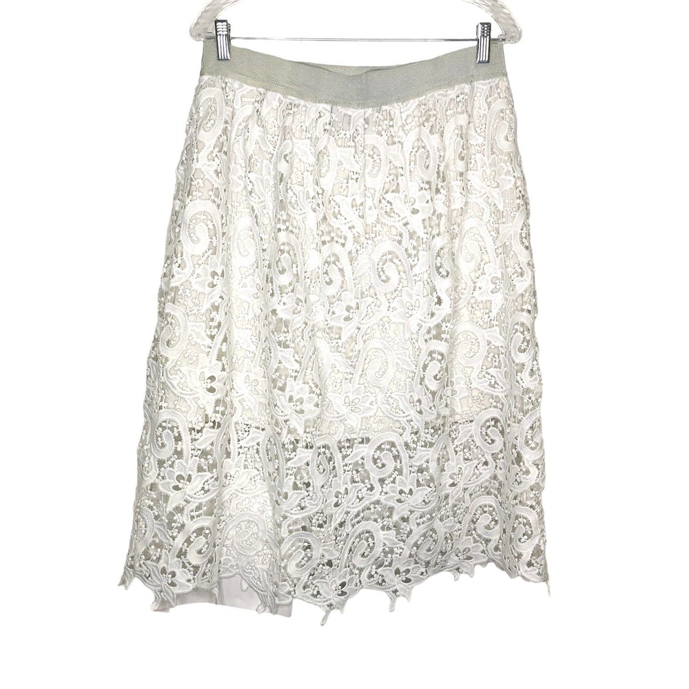 Ann Taylor White Lace Lined Midi Skirt